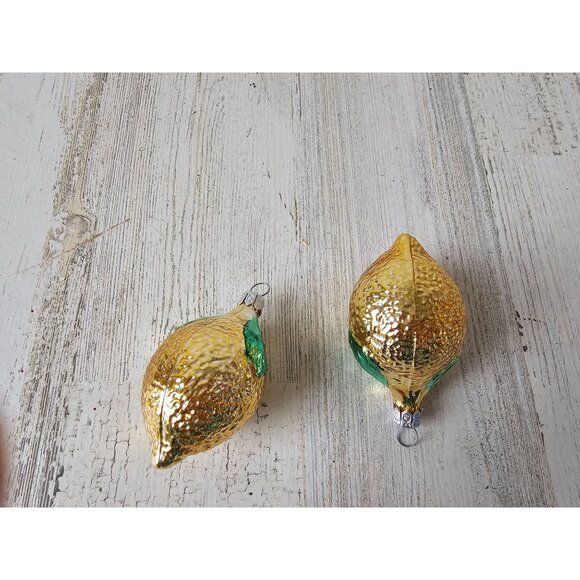 Vintage Poland glass lemon mercury ornament axis tree fruit yellow green - Picture 1 of 9